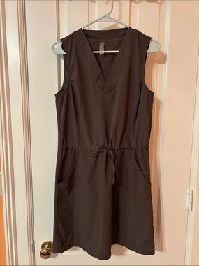 Mono B Brown Sleeveless V-Neck Drawstring Waist Dress